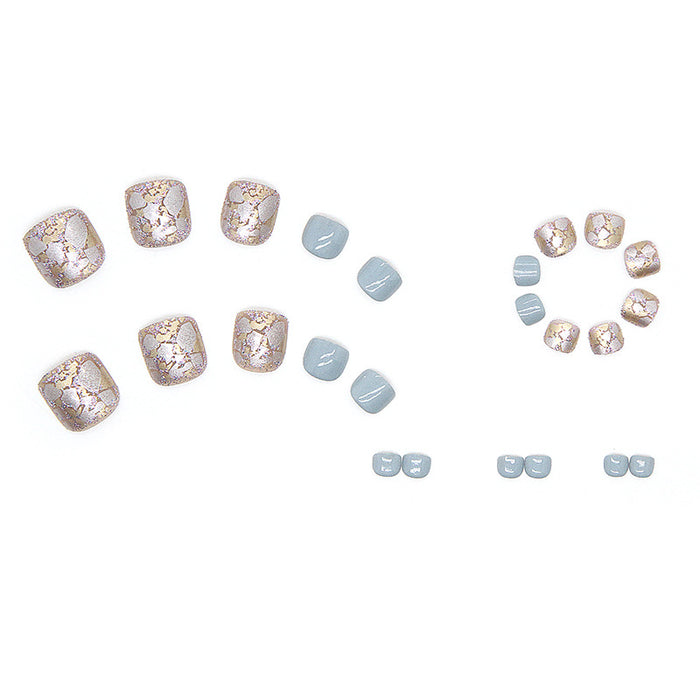 Wholesale Toenail Shiny Shards Lake Blue Summer 24 Pieces/Box JDC-NS-QiH012