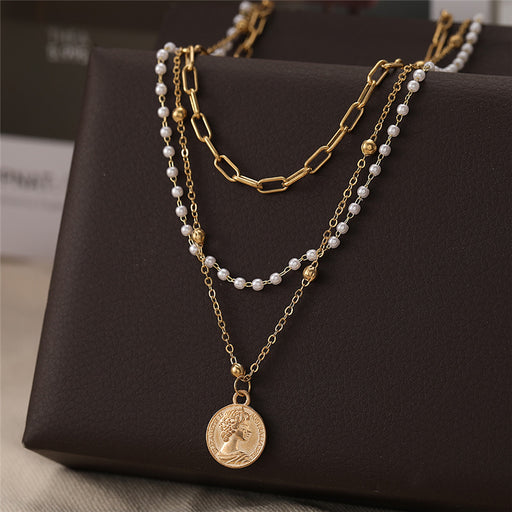 Jewelry WholesaleWholesale multi-layer stacked coin pearl necklace JDC-NE-XC236 Necklaces 夏晨 %variant_option1% %variant_option2% %variant_option3%  Factory Price JoyasDeChina Joyas De China