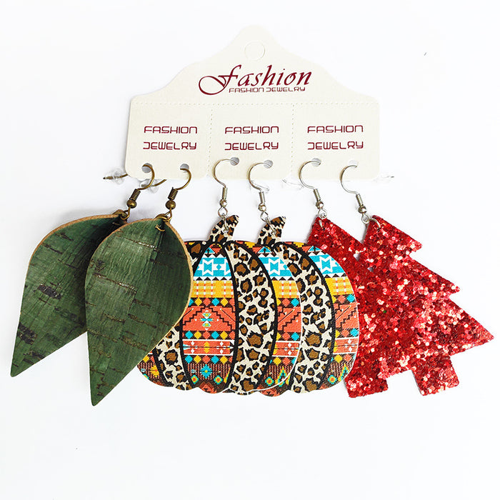 Wholesale Earring Leather Leopard Sunflower Print Set JDC-ES-HeYi081