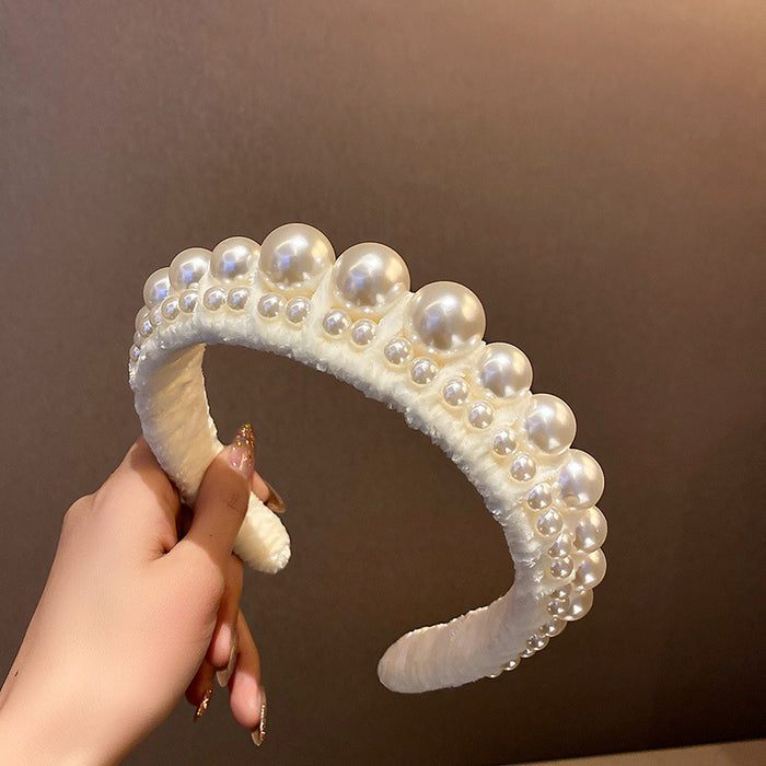 Jewelry WholesaleWholesale white pearl flannel hair band JDC-HD-BaoY001 Headband 宝钰 %variant_option1% %variant_option2% %variant_option3%  Factory Price JoyasDeChina Joyas De China