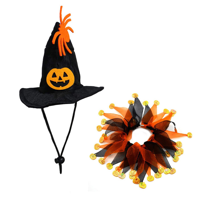 Wholesale Pet Decorations Cloth Felt Gauze Hat Scarf Set Halloween MOQ≥2 JDC-PD-Miaodi009