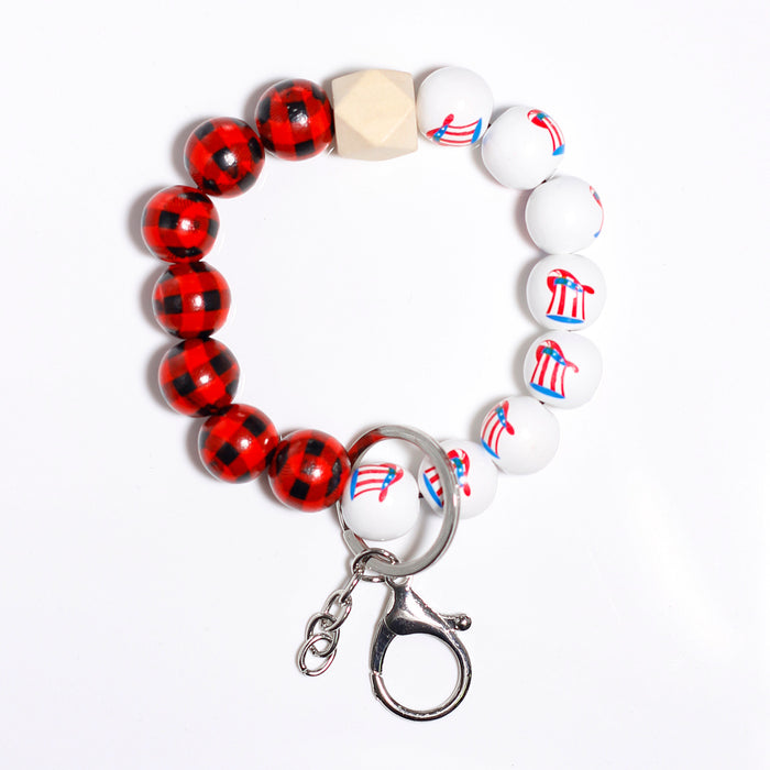 Wholesale Wooden Keychain Bead Bracelet Keyring MOQ≥2 JDC-KC-NXD002