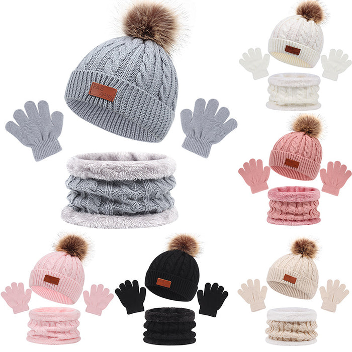 Wholesale Hat Acrylic Kids Fleece Warm Knitted Neck Gloves 3pcs Set JDC-FH-ShengS001