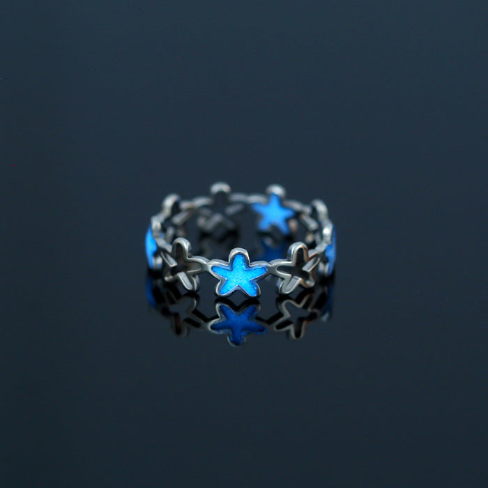 Wholesale Zircon Stainless Steel Heart Butterfly Blue Luminous Ring MOQ≥2 JDC-RS-DB001