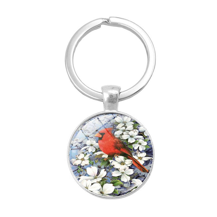 Wholesale Keychains Alloy Glass Piece Cardinal Bird Time Gem JDC-KC-HengX010