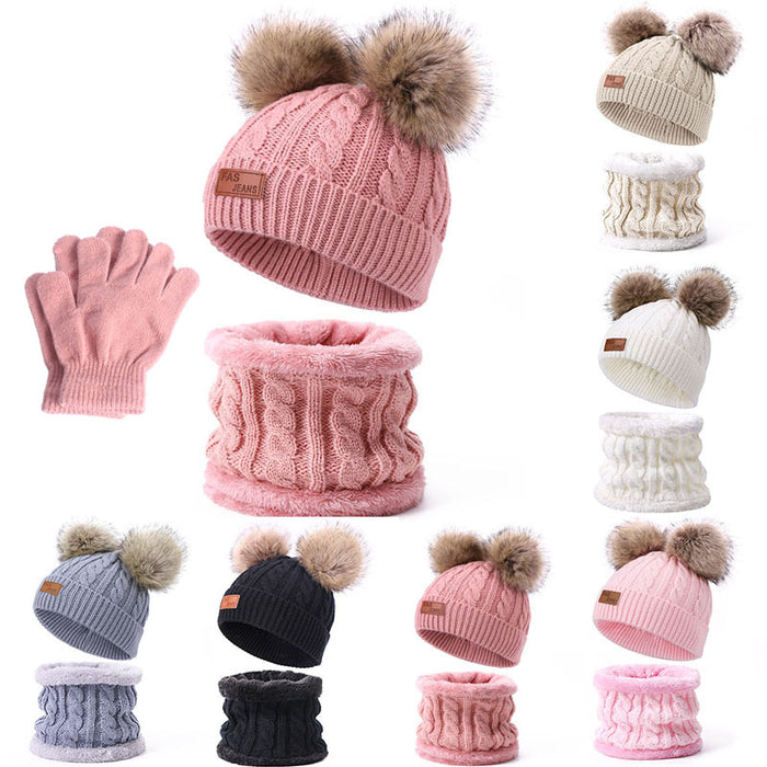 Wholesale Scarf Faux Cashmere Scarf Hat Two Piece Children Pom Pom JDC-SF-Kaip002