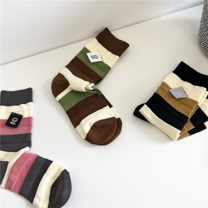 Wholesale Socks Cotton Horizontal Stripes Colorblock Smiley Labels JDC-SK-XuXu002