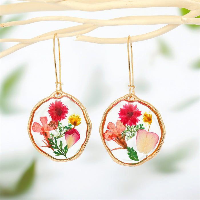 Wholesale Transparent Resin Dried Flower Earrings DIY Epoxy Preserved Flower JDC-ES-Juej003