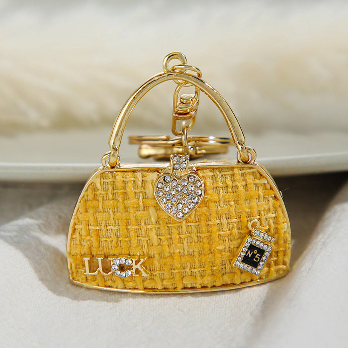 Wholesale Flannel Rhinestone Bag Shape Alloy Keychain MOQ≥2 JDC-KC-ChaoK022