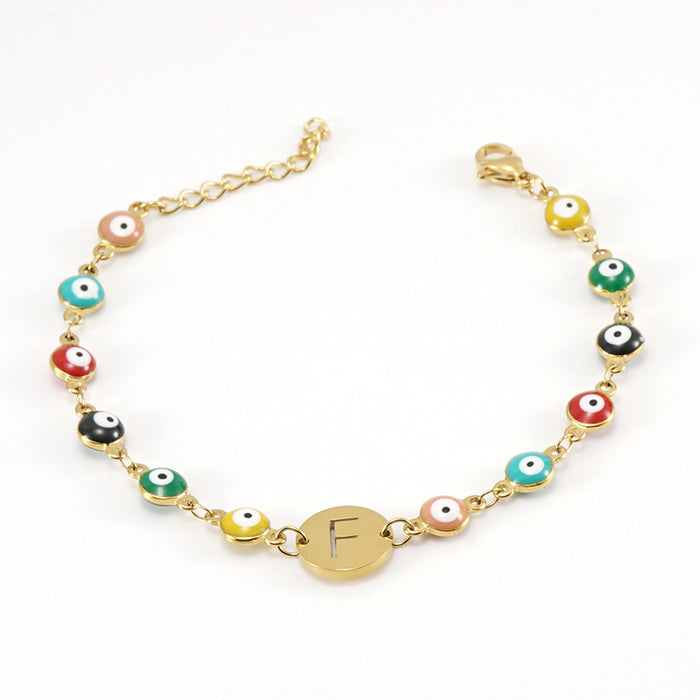 Wholesale Bracelet Titanium Evil Eye Alphabet Adjustable MOQ≥2 JDC-BT-ZhongX004