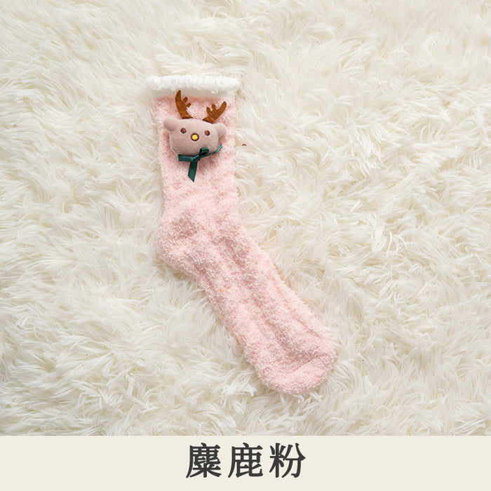 Wholesale Sock Coral Fleece Sweat Absorbing Medium Tube Winter Thickening Warm Cute Christmas MOQ≥5 JDC-SK-JiaF010