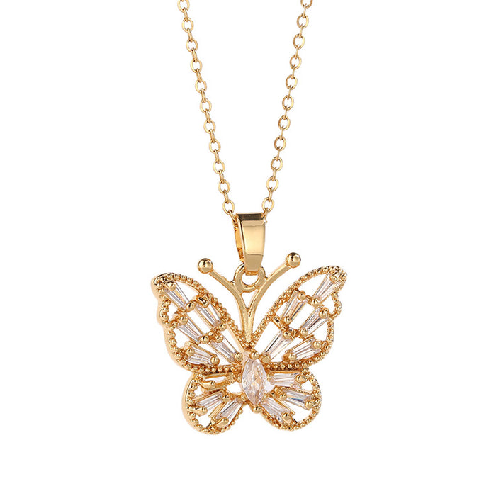 Wholesale Necklaces Titanium Steel Zircon Butterfly MOQ≥2 JDC-NE-ShangY024