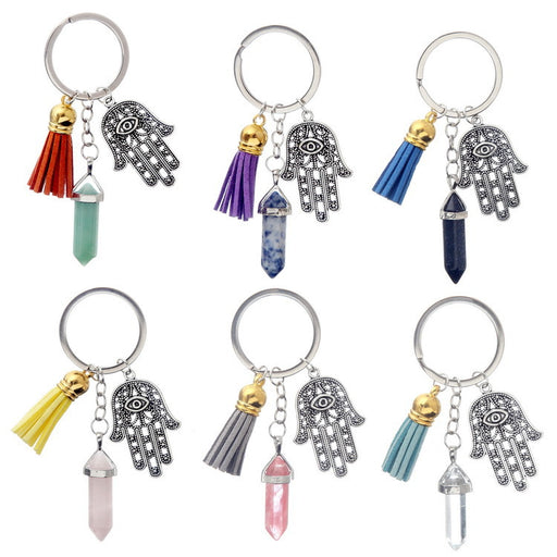 Jewelry WholesaleWholesale Fatima Palm Tassel Crystal Hexagonal Post Alloy Keychain JDC-KC-Cy001 Keychains 纯影 %variant_option1% %variant_option2% %variant_option3%  Factory Price JoyasDeChina Joyas De China