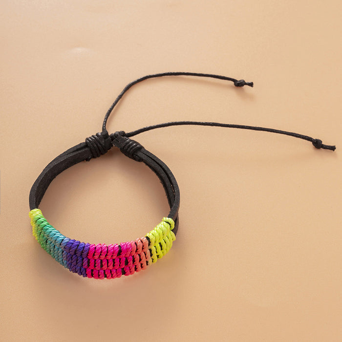 Jewelry WholesaleWholesale Hand Braided Colorful Leather Boho Rainbow Homosexual Bracelet JDC-BT-PK009 Bracelet 庞克 %variant_option1% %variant_option2% %variant_option3%  Factory Price JoyasDeChina Joyas De China