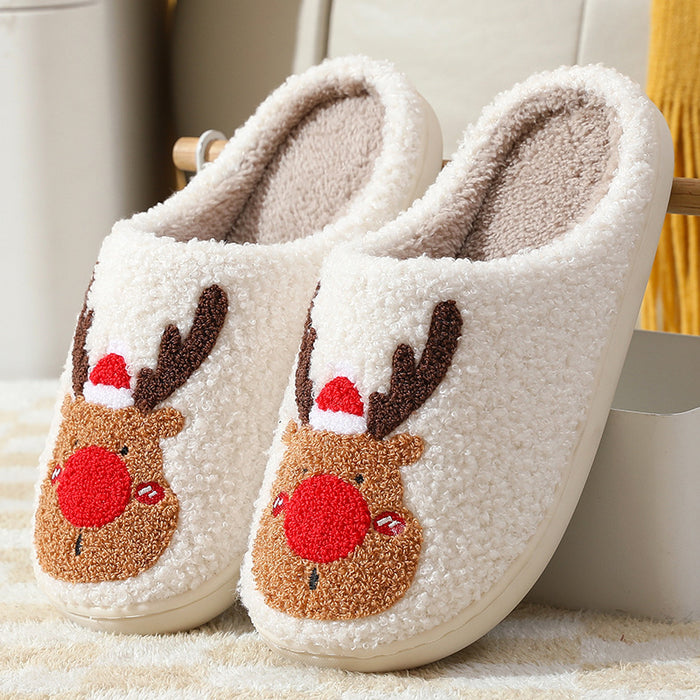 Wholesale Christmas Elk Plush Cotton Slippers MOQ≥2 JDC-SP-MMD003