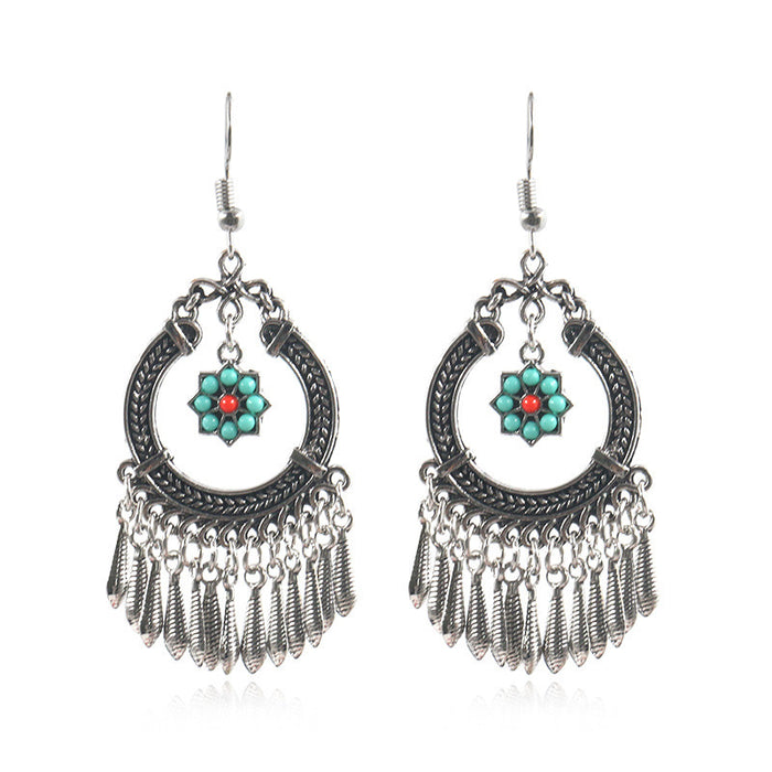 Wholesale Earrings Alloy Bohemian Oval Flowers JDC-ES-momo012