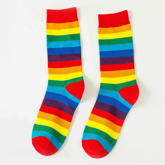 Wholesale Sock Cotton Rainbow Breathable Sweat Absorb MOQ≥3 JDC-SK-YWCX003