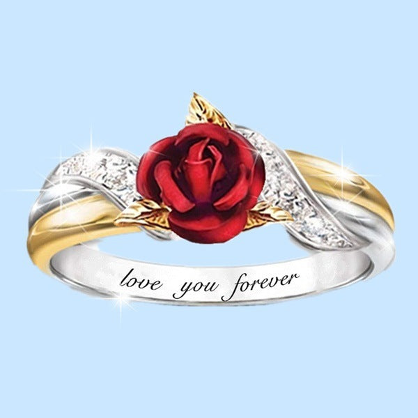 Wholesale Red Rose Diamond Alloy Rings MOQ≥2 JDC-RS-ZiB021