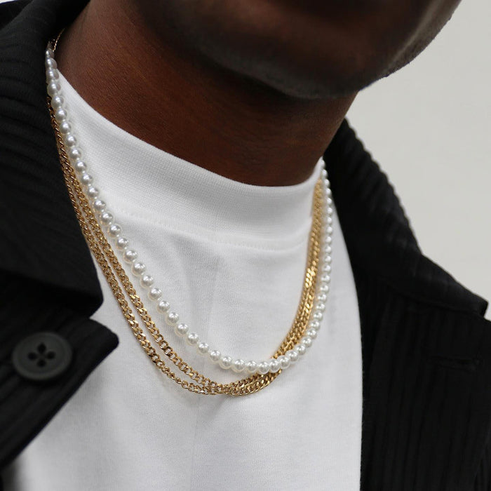 Wholesale Personality Men's Pearl Necklace Hip Hop Punk JDC-NE-ZhuJ006