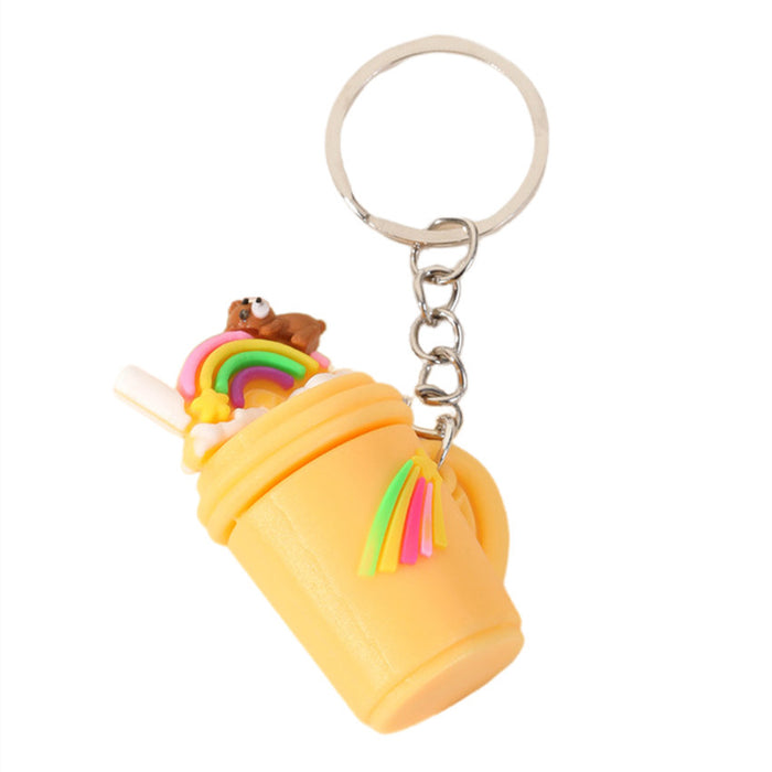 Wholesale Pink Milk Tea Cup Keychain Rainbow Simulation MOQ≥2 JDC-KC-WenJ003