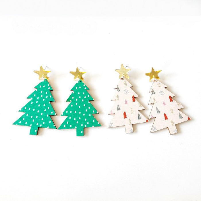 Wholesale Earring Wooden Christmas Tree Star Earrings JDC-ES-Xuep086