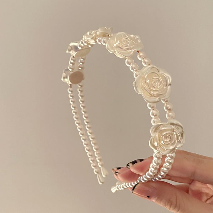 Jewelry WholesaleWholesale Rose Pearl Flower Double Layer Headband JDC-HD-Shangy001 Headband 尚炫月 %variant_option1% %variant_option2% %variant_option3%  Factory Price JoyasDeChina Joyas De China