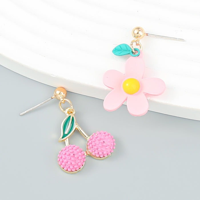 Wholesale alloy fruit wind spray paint flower bayberry cherry earrings MOQ≥2 JDC-ES-jiul006