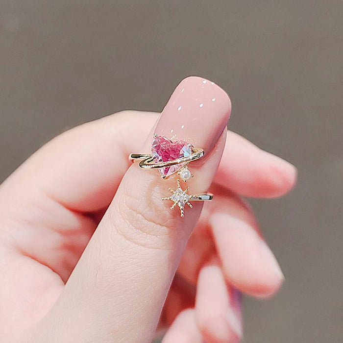 Wholesale Rings Copper Pink Zircon Heart Adjustable JDC-RS-MJiang004