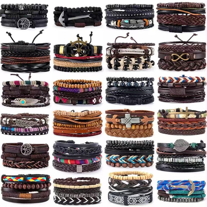 Wholesale Four Piece Card Braided Bracelet Leather Bracelet Multilayer Set MOQ≥3 JDC-BT-BaB009