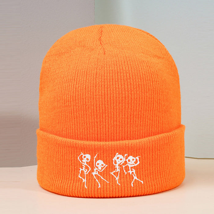 Wholesale Hat Wool Winter Warm Outdoor Embroidery Dancing Skull Knitted Hat MOQ≥2 JDC-FH-TangQ003