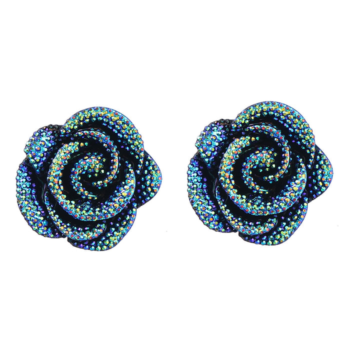 Wholesale Resin Acrylic Diamond Blue Rose Flower Earrings JDC-ES-JL1006