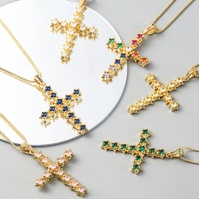 Jewelry WholesaleWholesale Brass Zircon Star Cross Necklace MOQ≥2 JDC-NE-JingY002 Necklaces 璟禹 %variant_option1% %variant_option2% %variant_option3%  Factory Price JoyasDeChina Joyas De China