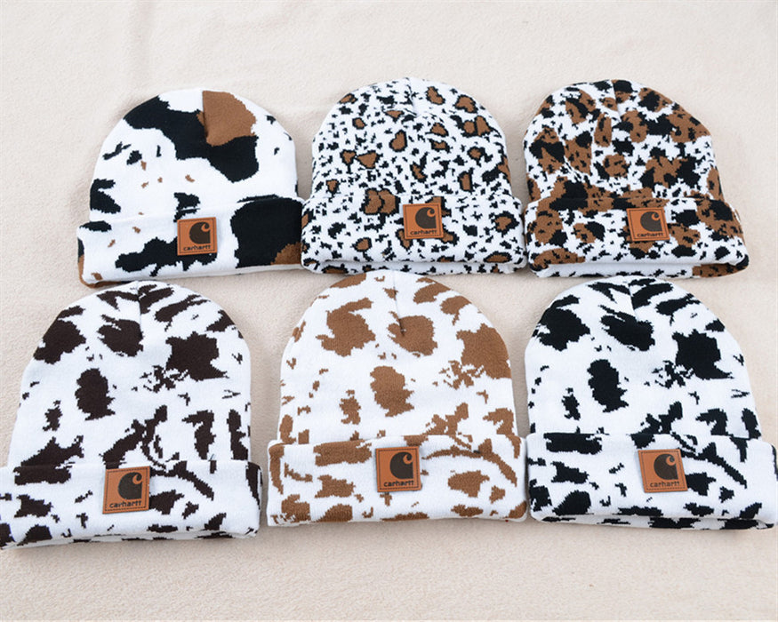 Wholesale Hat Cotton Cow Pattern Knit Hat Double Layer MOQ≥2 (F) JDC-FH-KuT003