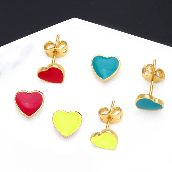 Wholesale Earrings Copper Plated 18K Gold Enamel Heart Shape JDC-PREMAS-ES-002