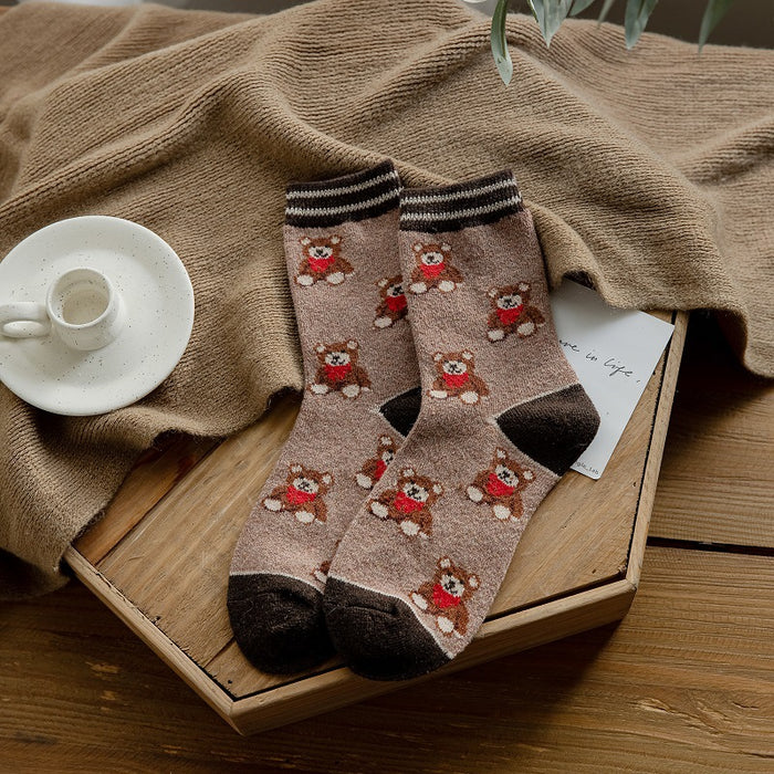 Wholesale Socks Wool Medium Tube Warm Thick Cartoon Striped Bear JDC-SK-ChangShen003