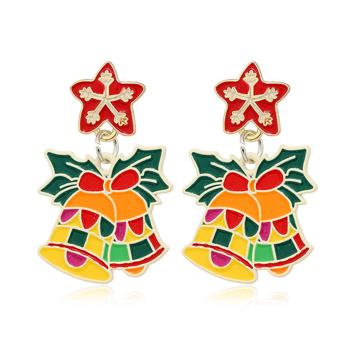 Wholesale Earrings Alloy Enamel Christmas Tree Santa Claus Bells MOQ≥2 JDC-ES-ZL024