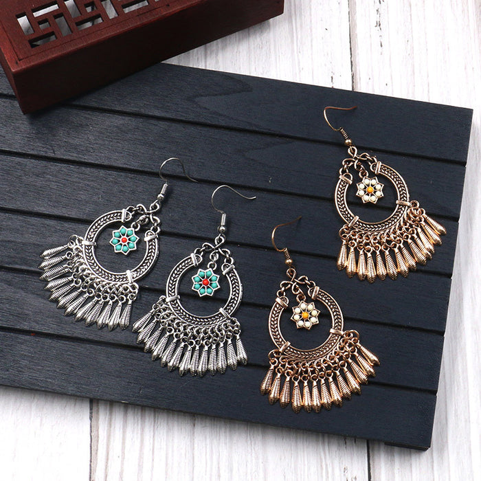 Wholesale Earrings Alloy Bohemian Oval Flowers JDC-ES-momo012