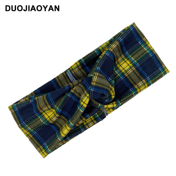 Wholesale Plaid Elastic Wide-Brimmed Fabric Headband MOQ≥3 JDC-HD-Jiaoy011