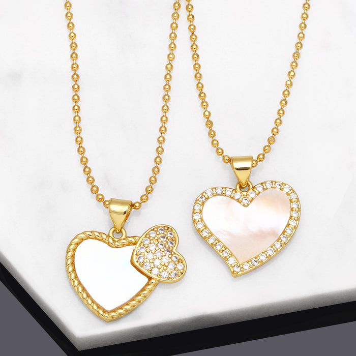 Wholesale Necklace Copper Plated 18K Gold Zircon Shell Heart Shape JDC-PREMAS-NE-020