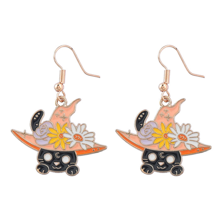 Wholesale Earrings Alloy Enamel Halloween Magic Hat Kitten JDC-ES-JL1032