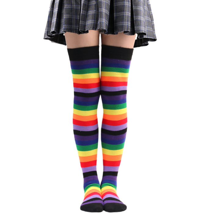 Wholesale Socks Polyester Rainbow Stripe Over-the-Knee Socks MOQ≥3 JDC-SK-XQ003