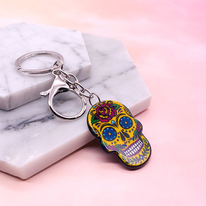 Wholesale Acrylic Flower Skull Plastic Keychain JDC-KC-LYan002