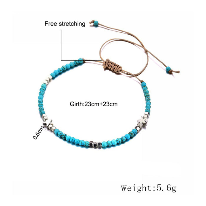 Jewelry WholesaleWholesale Bohemian five pointed star Turquoise Anklets JDC-AS-YeB013 Anklet 烨贝 %variant_option1% %variant_option2% %variant_option3%  Factory Price JoyasDeChina Joyas De China