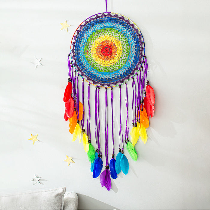 Wholesale Large Rainbow Dreamcatcher Handmade Colorful Feather MOQ≥2 JDC-DC-MYing005