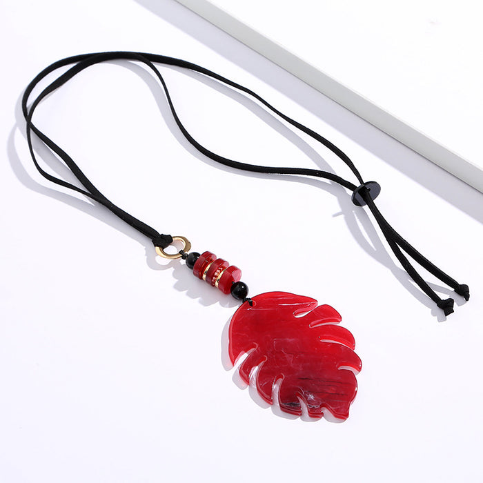 Wholesale sweater chain acrylic big leaf long necklace JDC-NE-yefen003