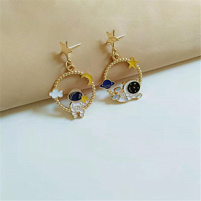 Wholesale Earrings Alloy Enamel Cute Astronaut Star Moon JDC-ES-AiMei017