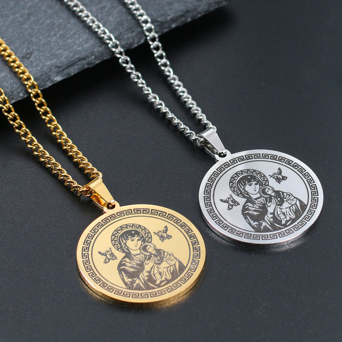 Wholesale Stainless Steel Religious Catholic Virgin Mary Round Long Necklace JDC-NE-DY002