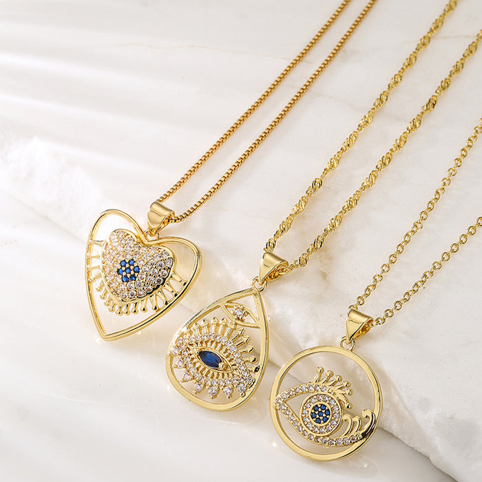 Wholesale Necklace Copper Gold Plated Zircon Eyes MOQ≥2 JDC-NE-AG163