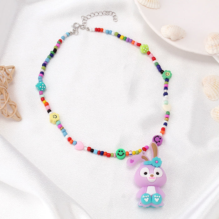 Wholesale Design Sense Cartoon Monster Little Pink Rabbit Pendant Necklace JDC-NE-WenB002