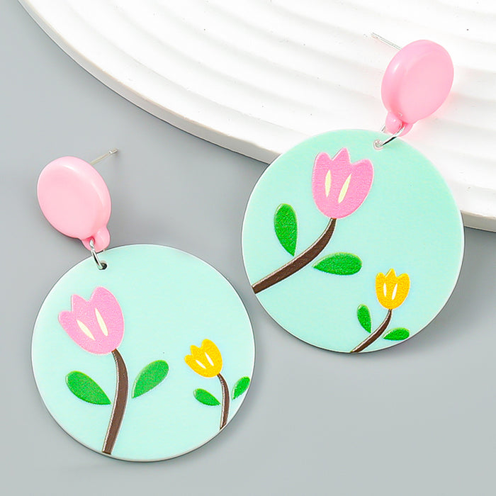 Wholesale Earrings Acetate Plate Printing Art Fan Flowers JDC-ES-JL1023